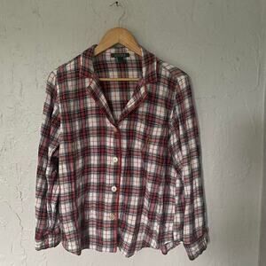 Lauren Ralph Lauren Plaid Button Up Pajama shirt with Gold Logo size XL